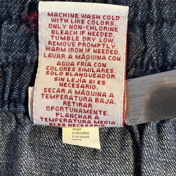 Merona Button Front Denim Flare Skirt Large 100% Cotton Elastic Back Waistband - Picture 6 of 8